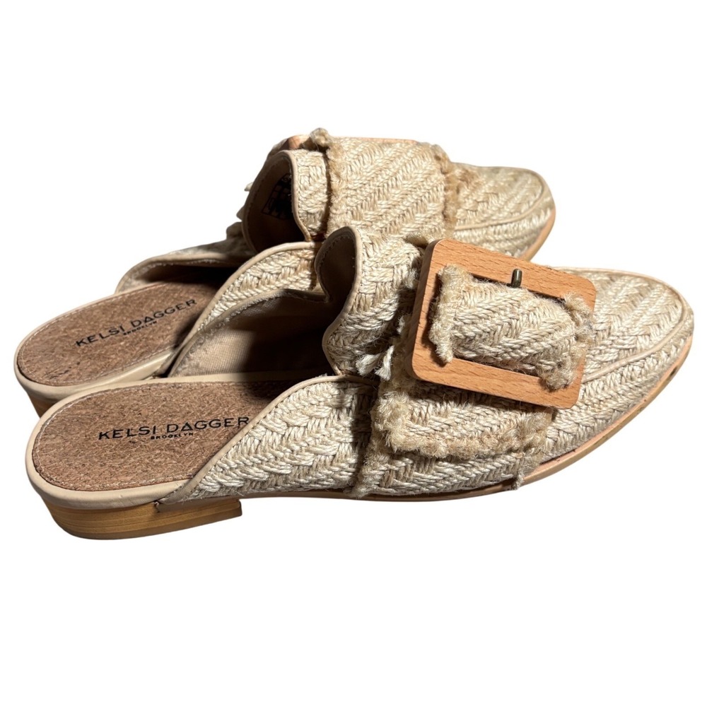 Kelsi Dagger Brooklyn Woven Raffia Mules Tan Buckle Pointed Toe Slides 9.5 women